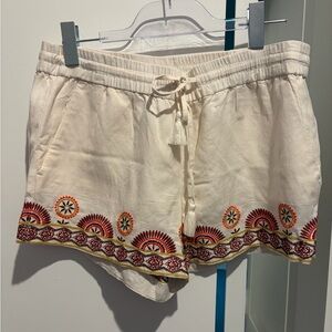 Loft Cream Embroidered Drawstring Women's Shorts - Medium